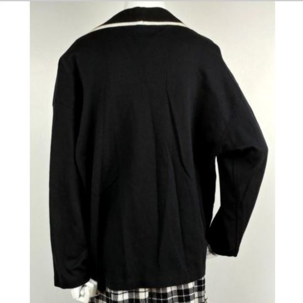Vintage 80s Collegiate Knit Jacket Black White M - Picture 5 of 7